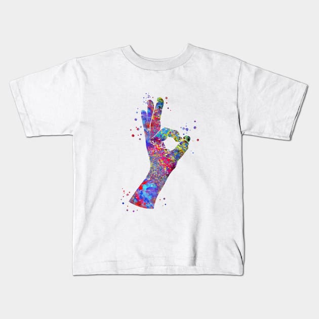 Okay hand sign symbol Kids T-Shirt by RosaliArt